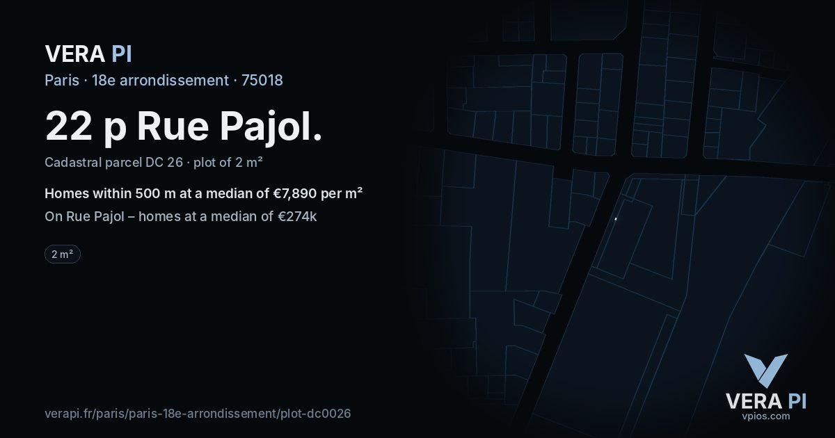22 p Rue Pajol, 18e arrondissement at night – the plot lit, the parcels around coloured by the prices near them