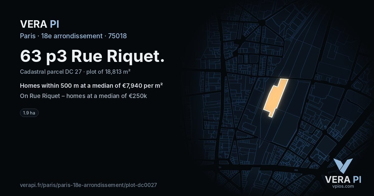 63 p3 Rue Riquet, 18e arrondissement at night – the plot lit, the parcels around coloured by the prices near them