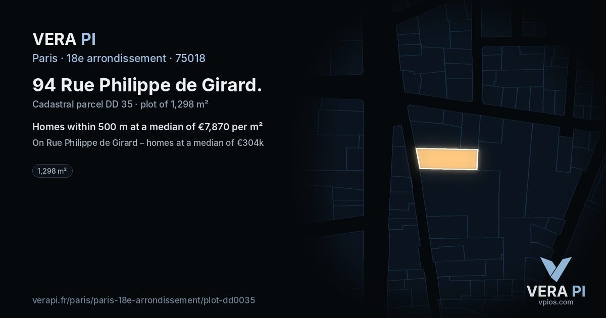 94 Rue Philippe de Girard, 18e arrondissement at night – the plot lit, the parcels around coloured by the prices near them