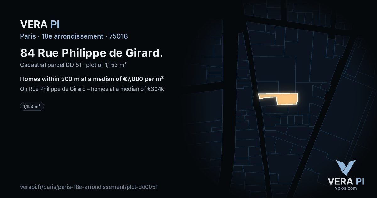 84 Rue Philippe de Girard, 18e arrondissement at night – the plot lit, the parcels around coloured by the prices near them