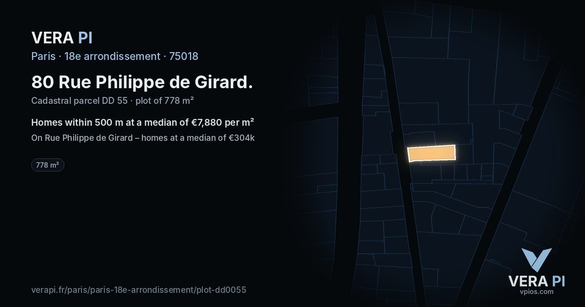 80 Rue Philippe de Girard, 18e arrondissement at night – the plot lit, the parcels around coloured by the prices near them