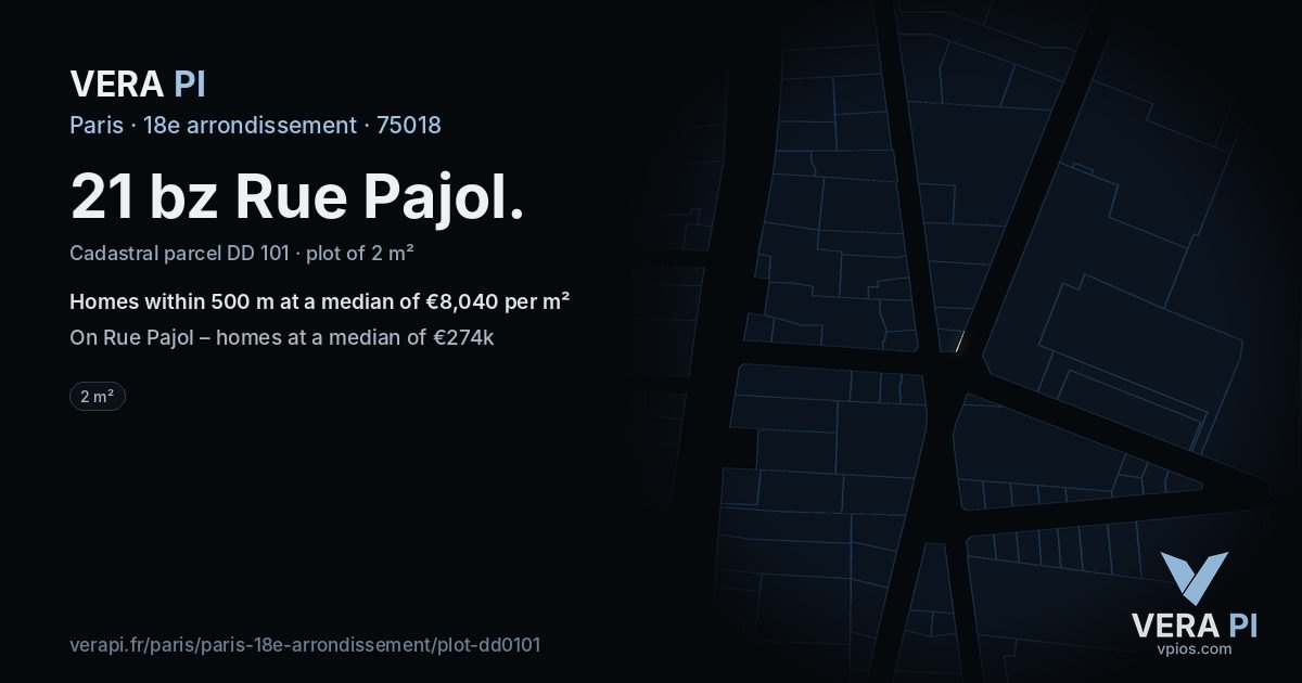 21 bz Rue Pajol, 18e arrondissement at night – the plot lit, the parcels around coloured by the prices near them