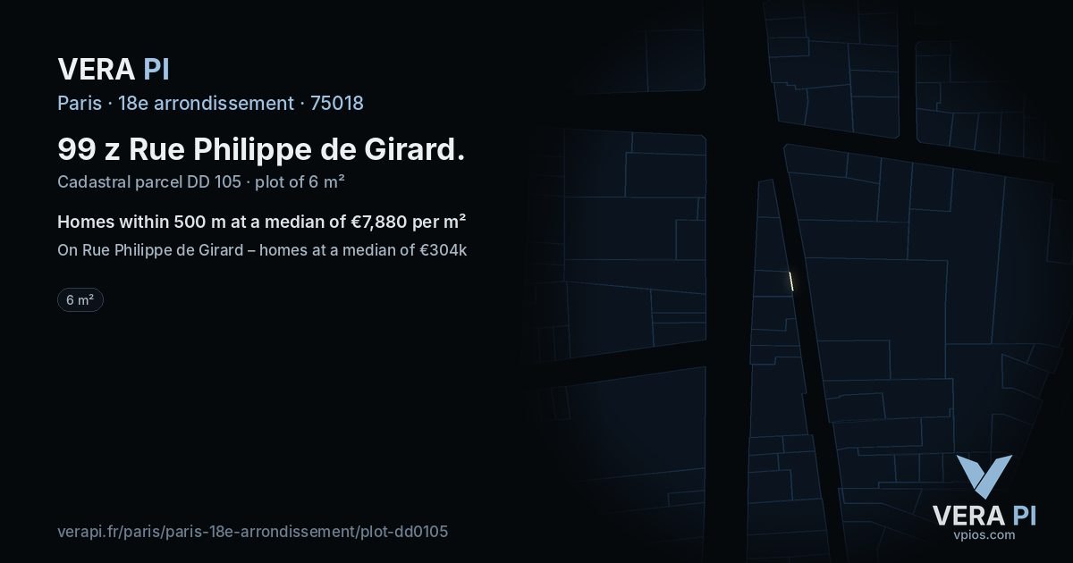 99 z Rue Philippe de Girard, 18e arrondissement at night – the plot lit, the parcels around coloured by the prices near them