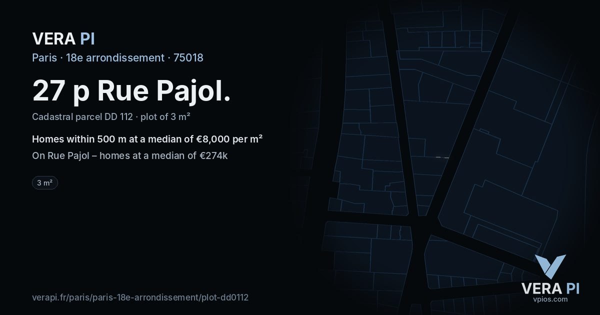 27 p Rue Pajol, 18e arrondissement at night – the plot lit, the parcels around coloured by the prices near them