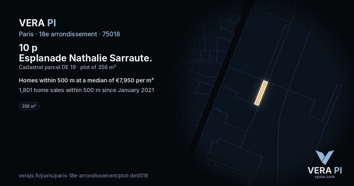 10 p Esplanade Nathalie Sarraute, 18e arrondissement at night – the plot lit, the parcels around coloured by the prices near them
