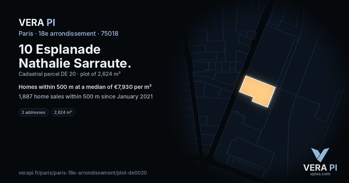 10 Esplanade Nathalie Sarraute, 18e arrondissement at night – the plot lit, the parcels around coloured by the prices near them