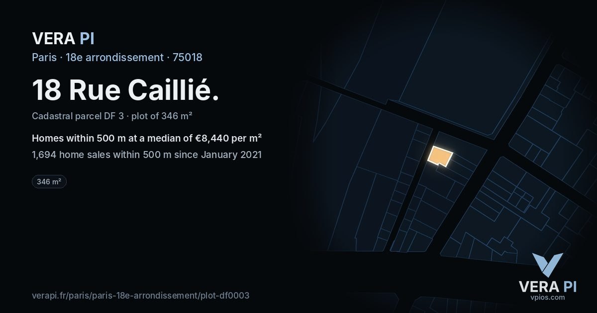 18 Rue Caillié, 18e arrondissement at night – the plot lit, the parcels around coloured by the prices near them