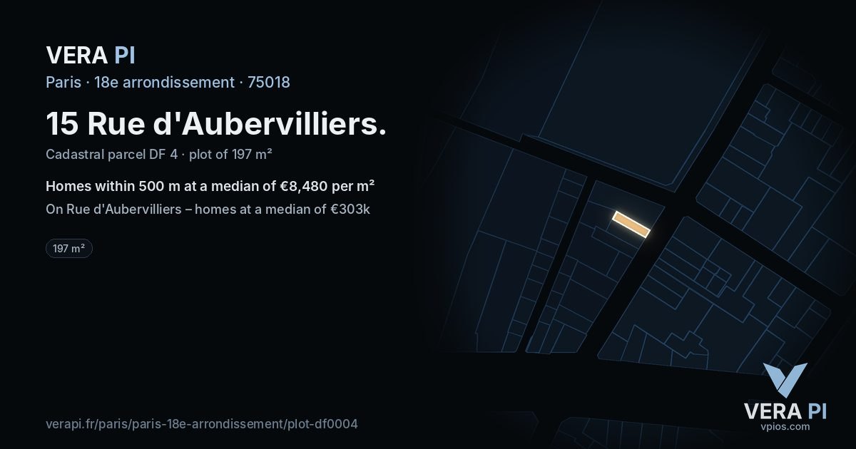 15 Rue d'Aubervilliers, 18e arrondissement at night – the plot lit, the parcels around coloured by the prices near them