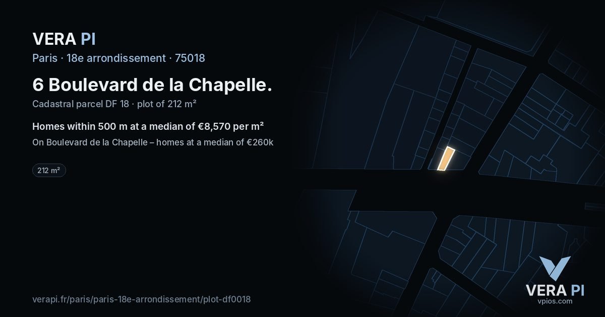 6 Boulevard de la Chapelle, 18e arrondissement at night – the plot lit, the parcels around coloured by the prices near them