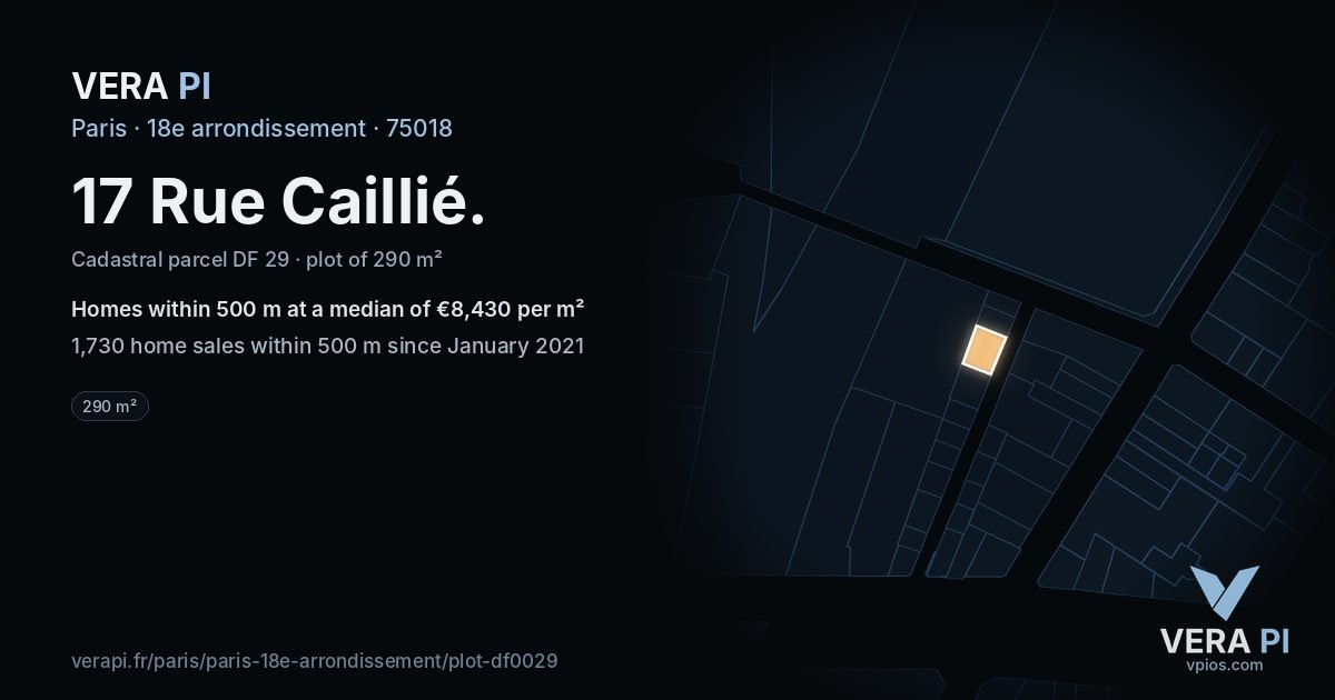 17 Rue Caillié, 18e arrondissement at night – the plot lit, the parcels around coloured by the prices near them