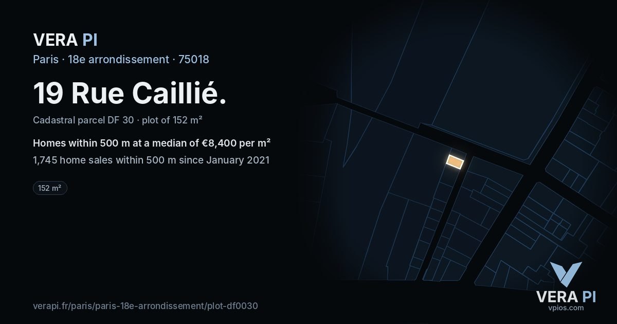 19 Rue Caillié, 18e arrondissement at night – the plot lit, the parcels around coloured by the prices near them