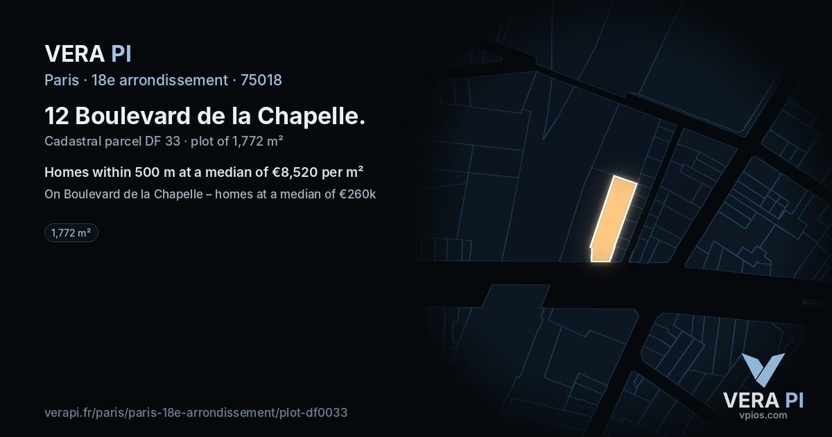 12 Boulevard de la Chapelle, 18e arrondissement at night – the plot lit, the parcels around coloured by the prices near them