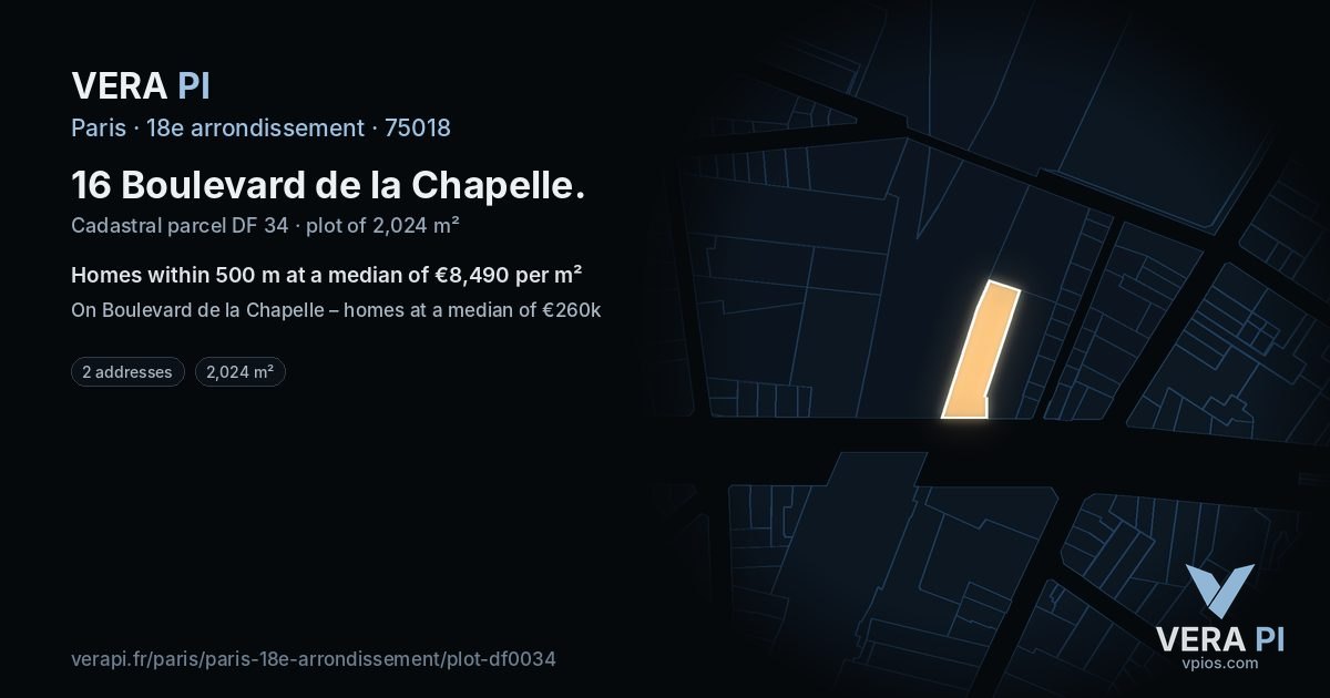 16 Boulevard de la Chapelle, 18e arrondissement at night – the plot lit, the parcels around coloured by the prices near them