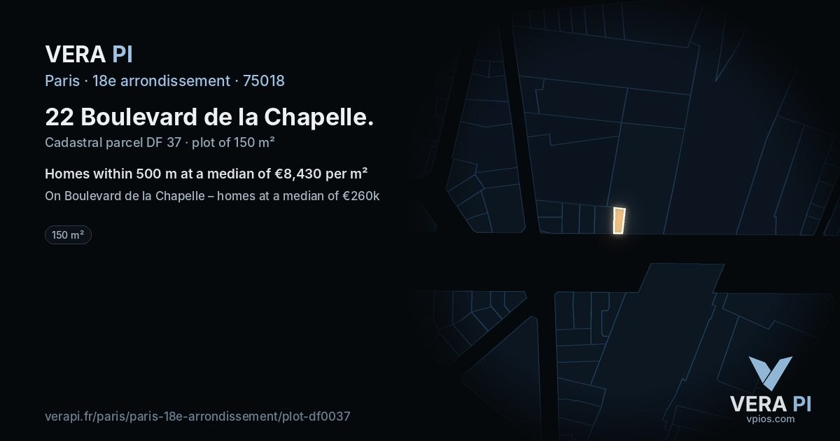 22 Boulevard de la Chapelle, 18e arrondissement at night – the plot lit, the parcels around coloured by the prices near them