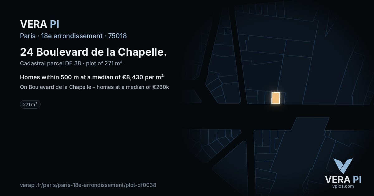 24 Boulevard de la Chapelle, 18e arrondissement at night – the plot lit, the parcels around coloured by the prices near them
