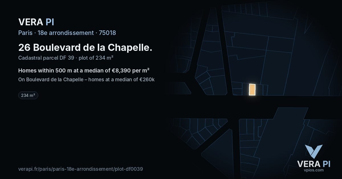 26 Boulevard de la Chapelle, 18e arrondissement at night – the plot lit, the parcels around coloured by the prices near them