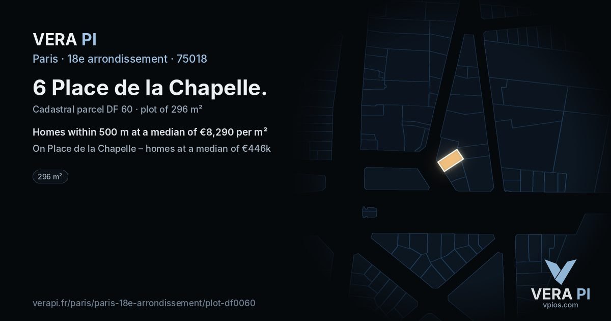 6 Place de la Chapelle, 18e arrondissement at night – the plot lit, the parcels around coloured by the prices near them