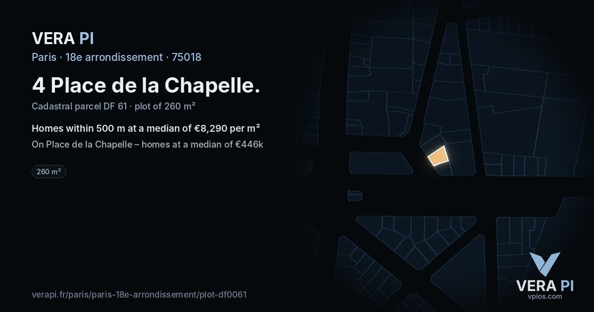 4 Place de la Chapelle, 18e arrondissement at night – the plot lit, the parcels around coloured by the prices near them