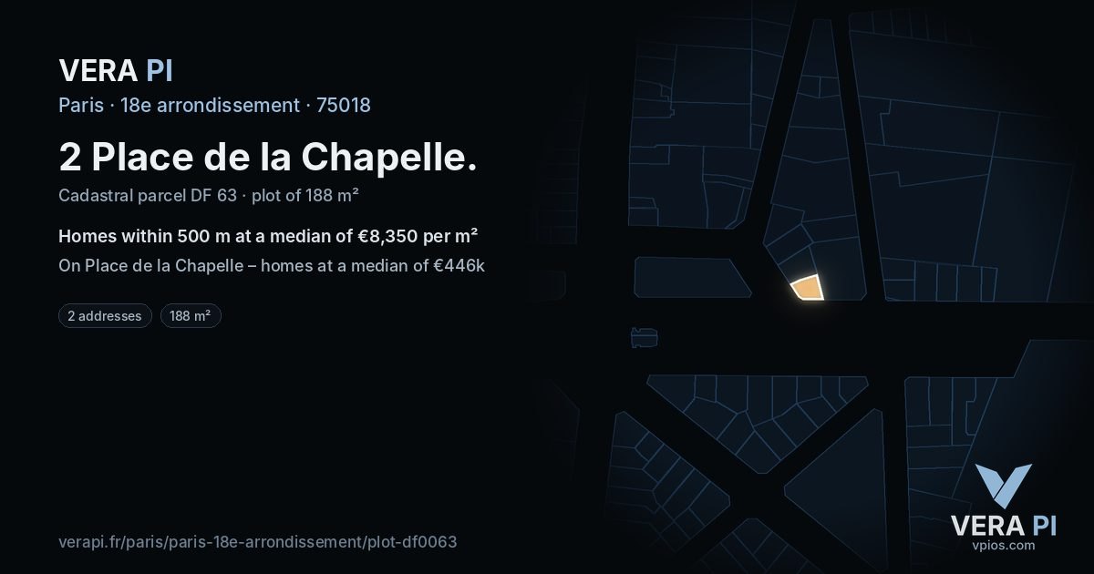 2 Place de la Chapelle, 18e arrondissement at night – the plot lit, the parcels around coloured by the prices near them