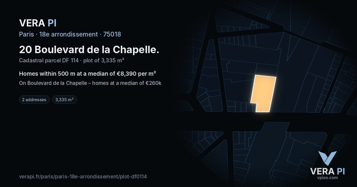 20 Boulevard de la Chapelle, 18e arrondissement at night – the plot lit, the parcels around coloured by the prices near them