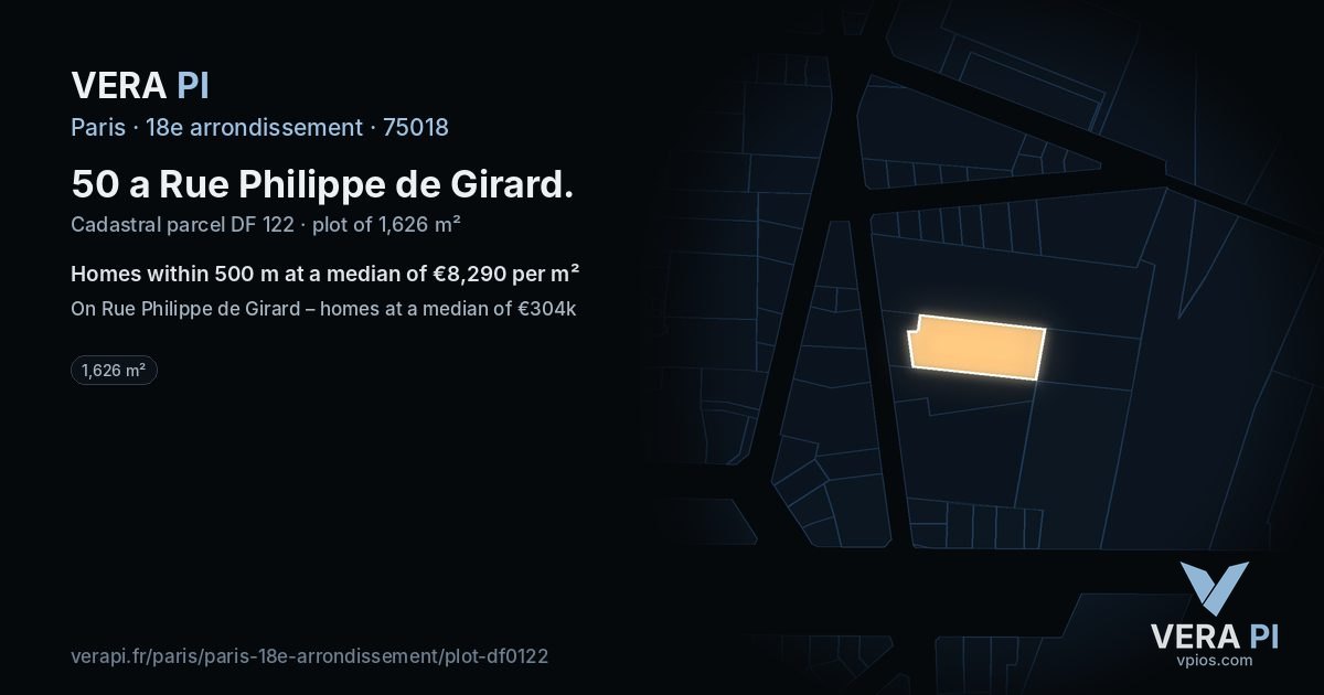 50 a Rue Philippe de Girard, 18e arrondissement at night – the plot lit, the parcels around coloured by the prices near them