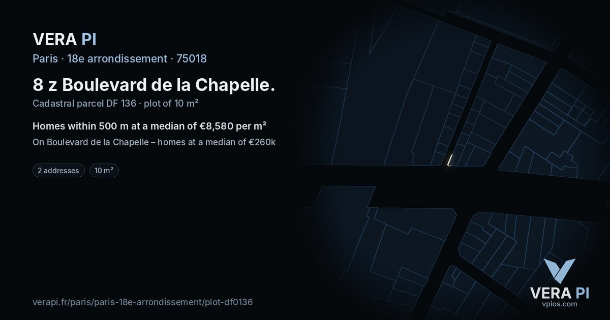 8 z Boulevard de la Chapelle, 18e arrondissement at night – the plot lit, the parcels around coloured by the prices near them