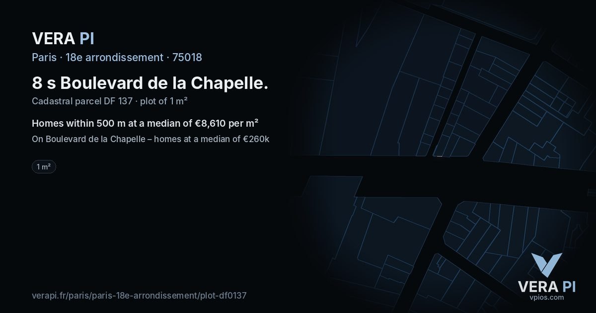 8 s Boulevard de la Chapelle, 18e arrondissement at night – the plot lit, the parcels around coloured by the prices near them