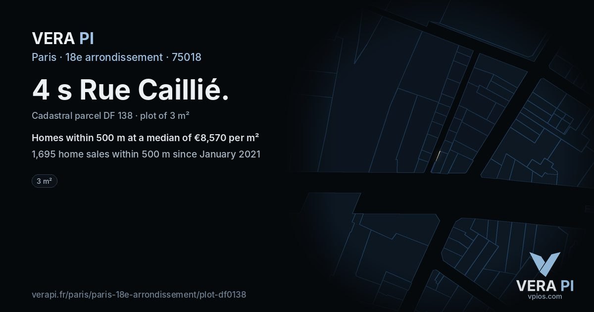 4 s Rue Caillié, 18e arrondissement at night – the plot lit, the parcels around coloured by the prices near them