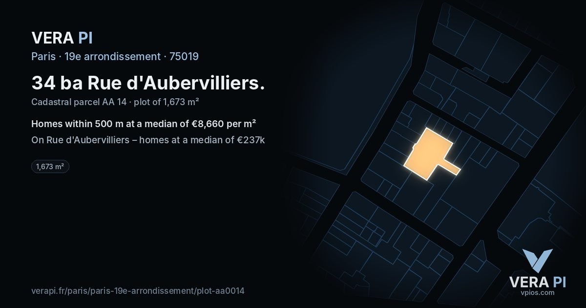 34 ba Rue d'Aubervilliers, 19e arrondissement at night – the plot lit, the parcels around coloured by the prices near them