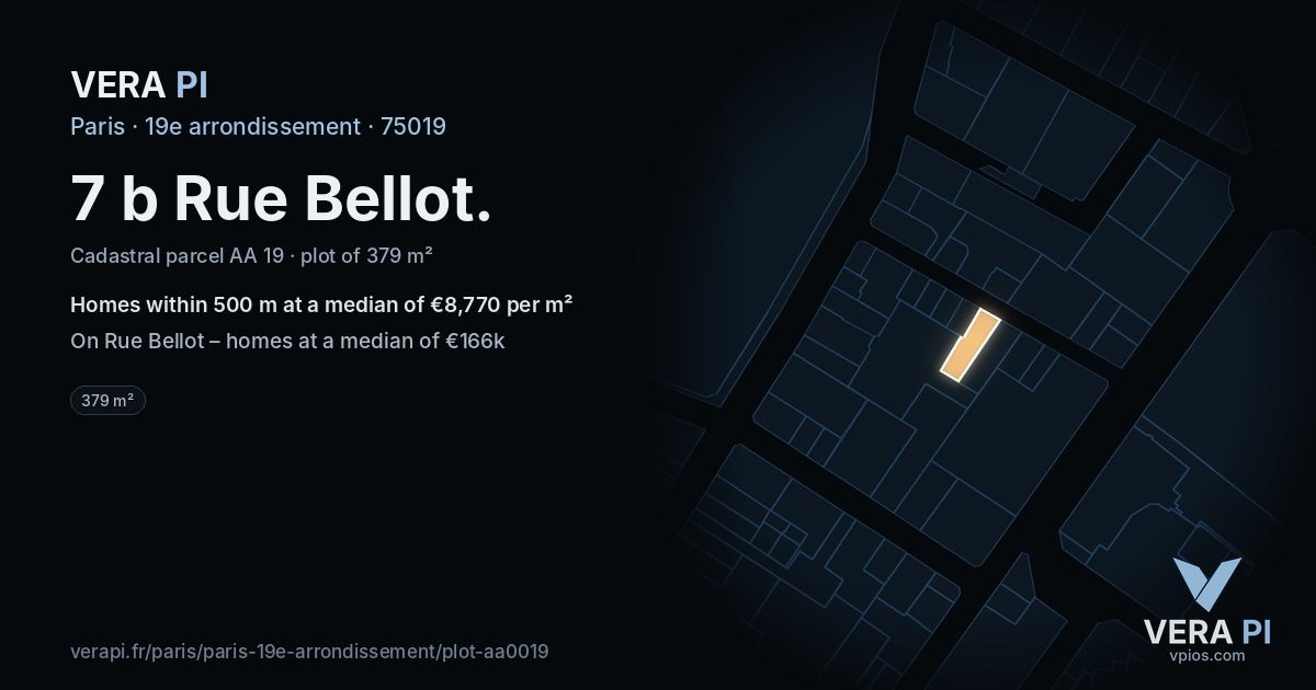 7 b Rue Bellot, 19e arrondissement at night – the plot lit, the parcels around coloured by the prices near them