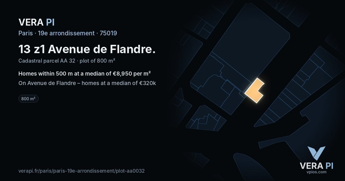 13 z1 Avenue de Flandre, 19e arrondissement at night – the plot lit, the parcels around coloured by the prices near them