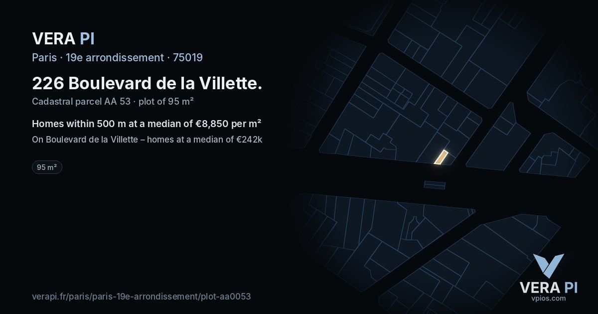 226 Boulevard de la Villette, 19e arrondissement at night – the plot lit, the parcels around coloured by the prices near them
