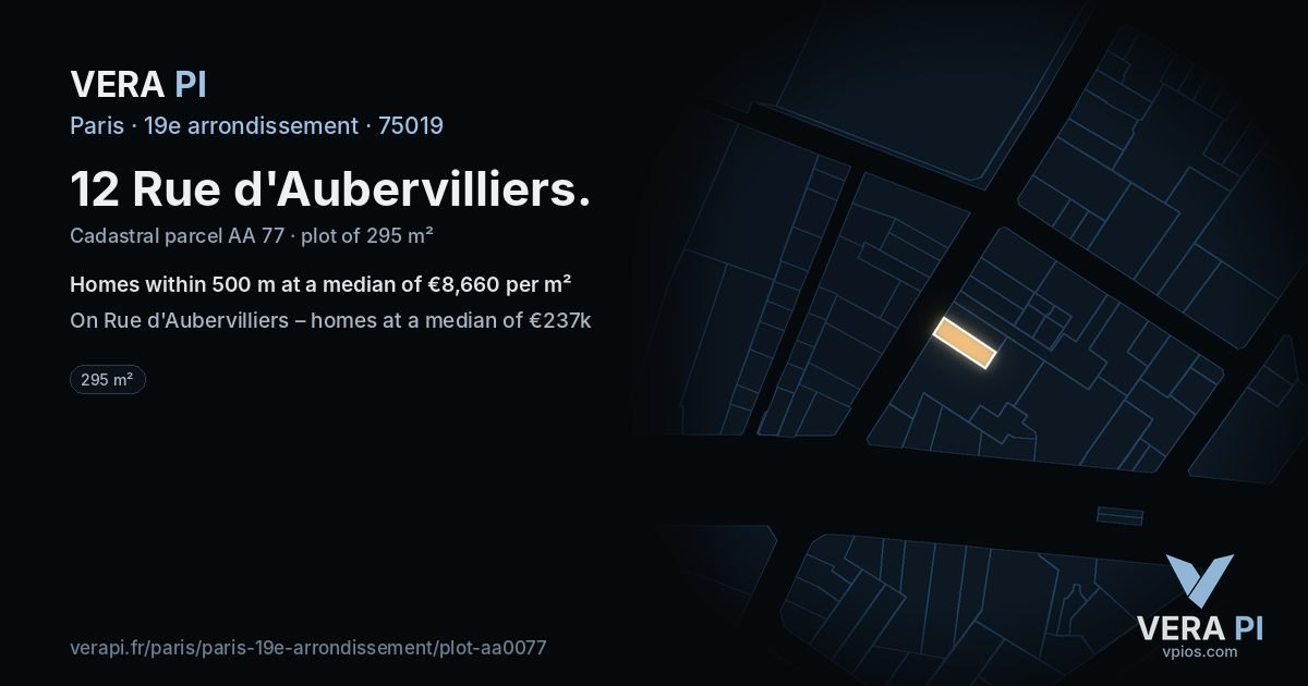 12 Rue d'Aubervilliers, 19e arrondissement at night – the plot lit, the parcels around coloured by the prices near them