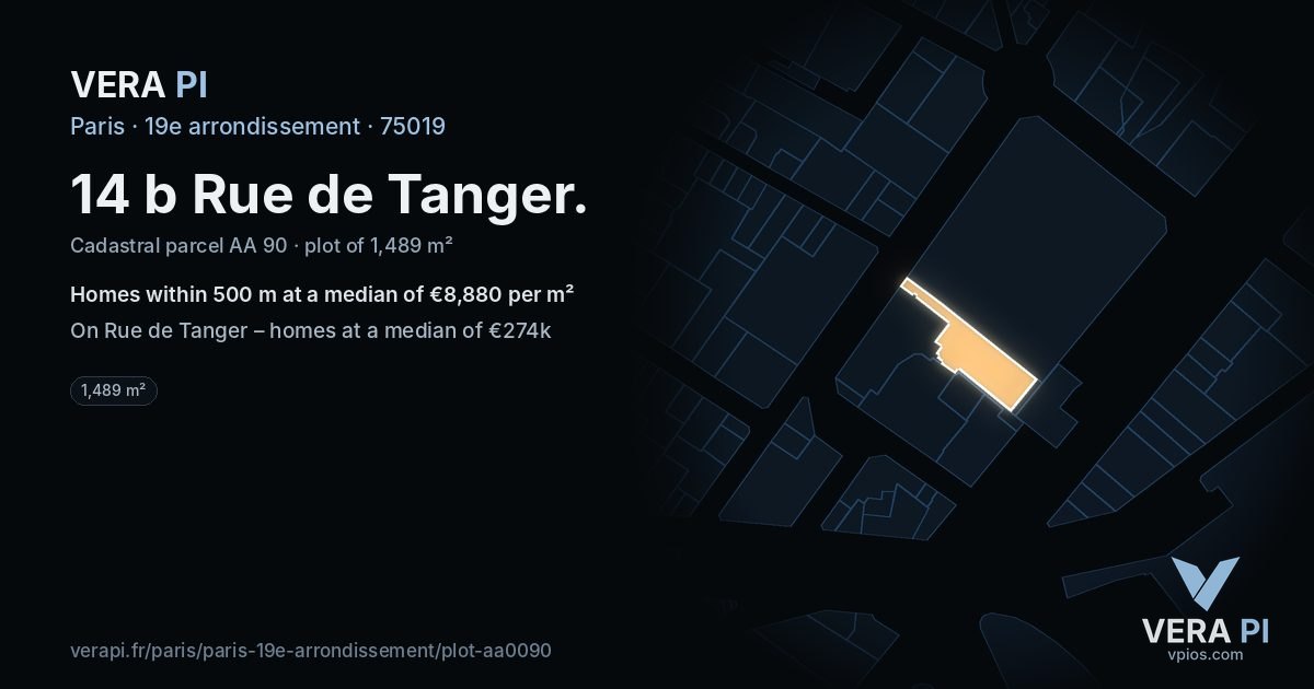 14 b Rue de Tanger, 19e arrondissement at night – the plot lit, the parcels around coloured by the prices near them