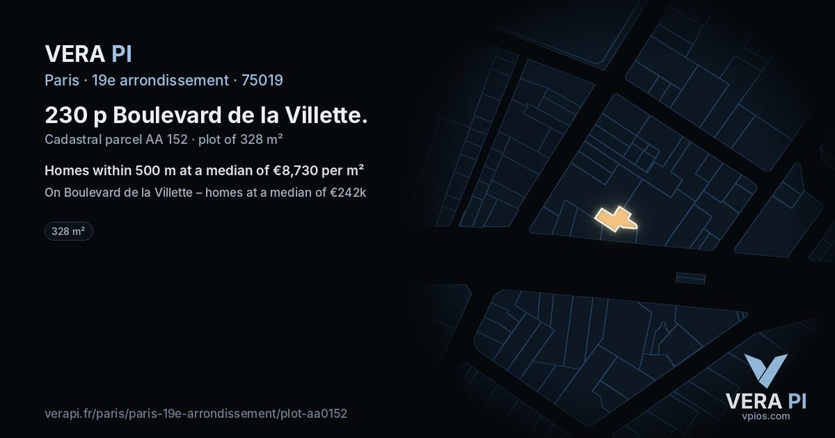 230 p Boulevard de la Villette, 19e arrondissement at night – the plot lit, the parcels around coloured by the prices near them