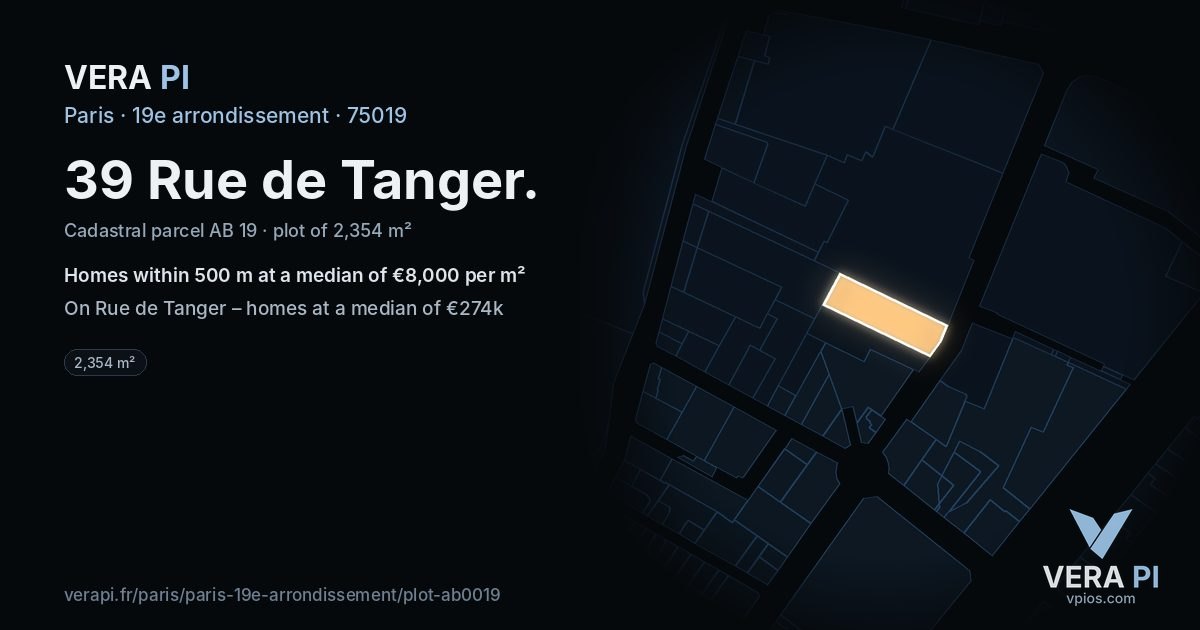 39 Rue de Tanger, 19e arrondissement at night – the plot lit, the parcels around coloured by the prices near them