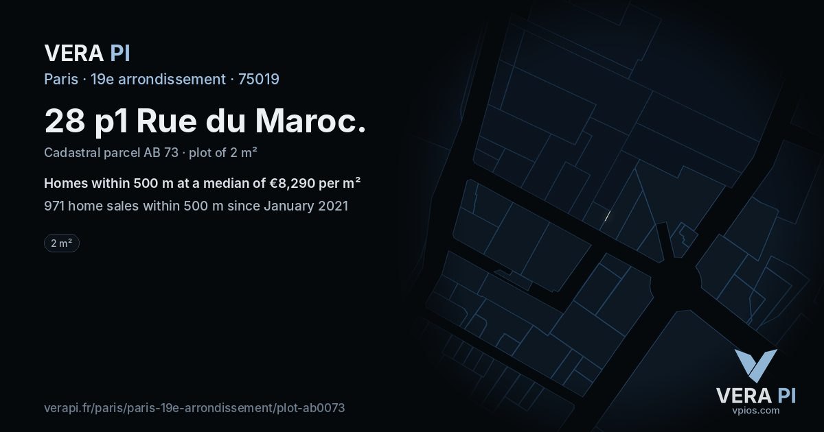 28 p1 Rue du Maroc, 19e arrondissement at night – the plot lit, the parcels around coloured by the prices near them