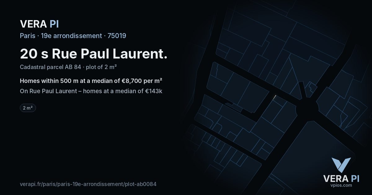20 s Rue Paul Laurent, 19e arrondissement at night – the plot lit, the parcels around coloured by the prices near them