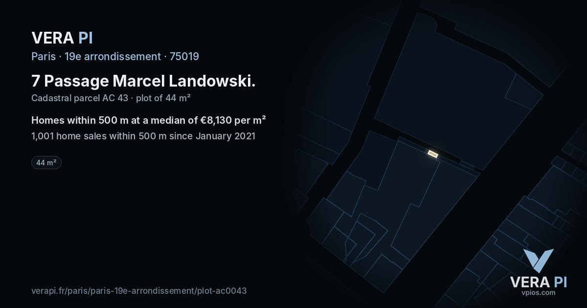 7 Passage Marcel Landowski, 19e arrondissement at night – the plot lit, the parcels around coloured by the prices near them