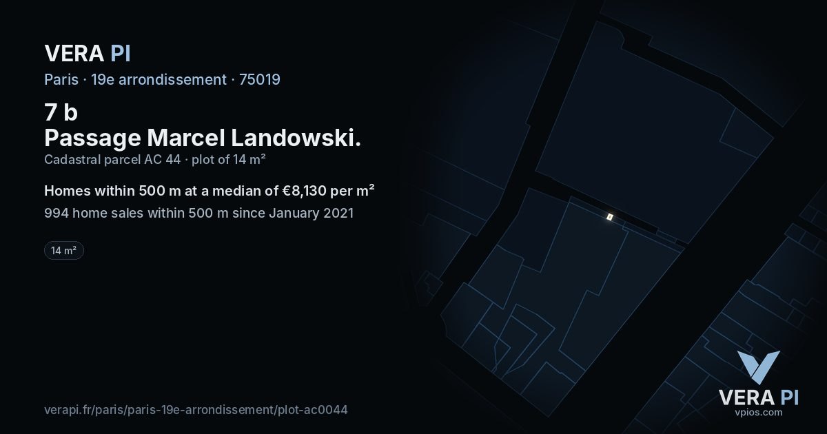 7 b Passage Marcel Landowski, 19e arrondissement at night – the plot lit, the parcels around coloured by the prices near them