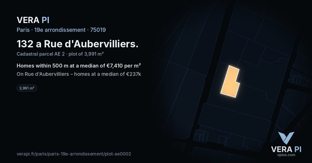 132 a Rue d'Aubervilliers, 19e arrondissement at night – the plot lit, the parcels around coloured by the prices near them