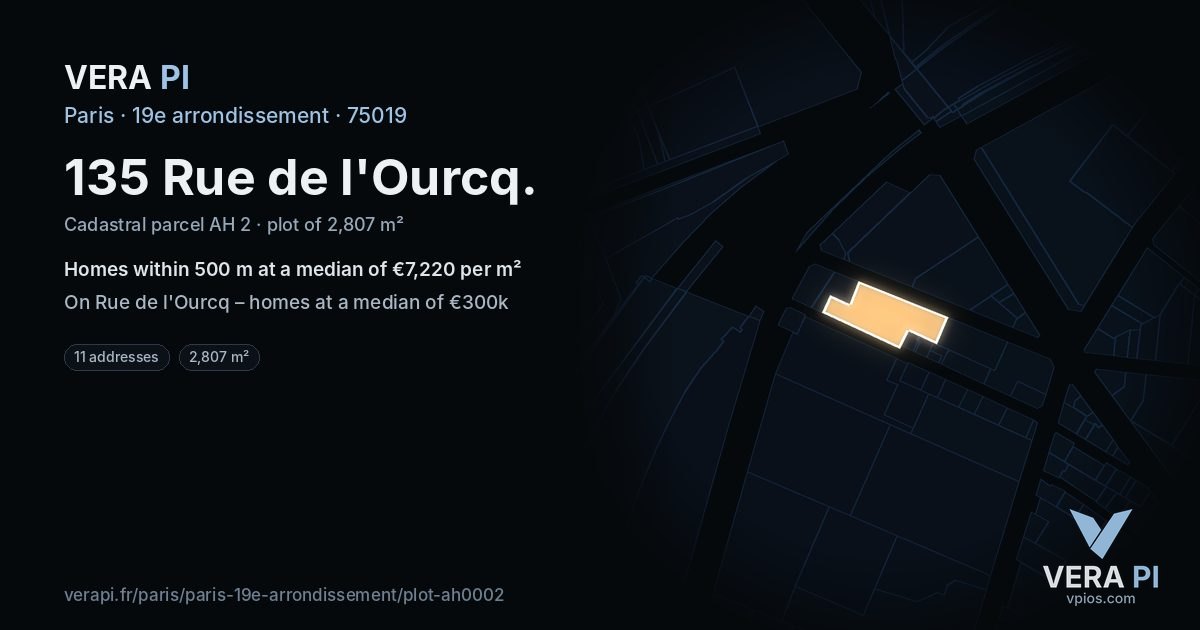 135 Rue de l'Ourcq, 19e arrondissement at night – the plot lit, the parcels around coloured by the prices near them