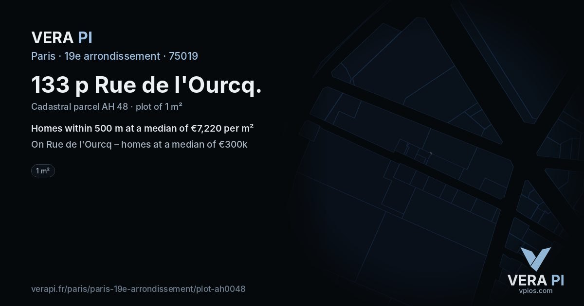 133 p Rue de l'Ourcq, 19e arrondissement at night – the plot lit, the parcels around coloured by the prices near them