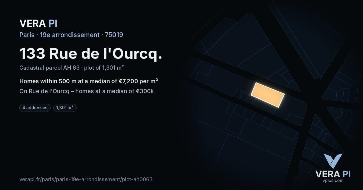 133 Rue de l'Ourcq, 19e arrondissement at night – the plot lit, the parcels around coloured by the prices near them