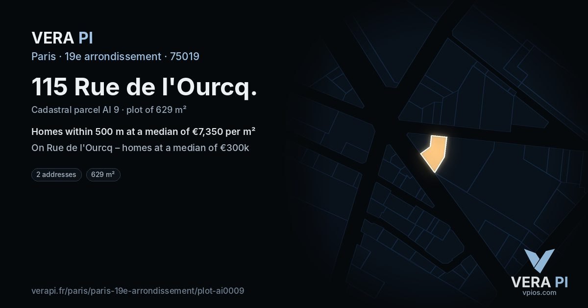 115 Rue de l'Ourcq, 19e arrondissement at night – the plot lit, the parcels around coloured by the prices near them