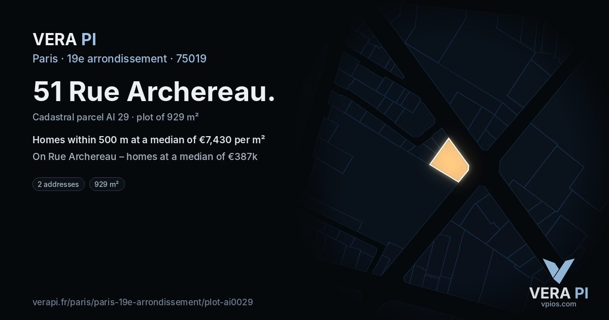 51 Rue Archereau, 19e arrondissement at night – the plot lit, the parcels around coloured by the prices near them