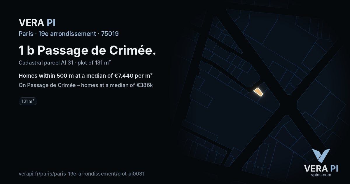 1 b Passage de Crimée, 19e arrondissement at night – the plot lit, the parcels around coloured by the prices near them