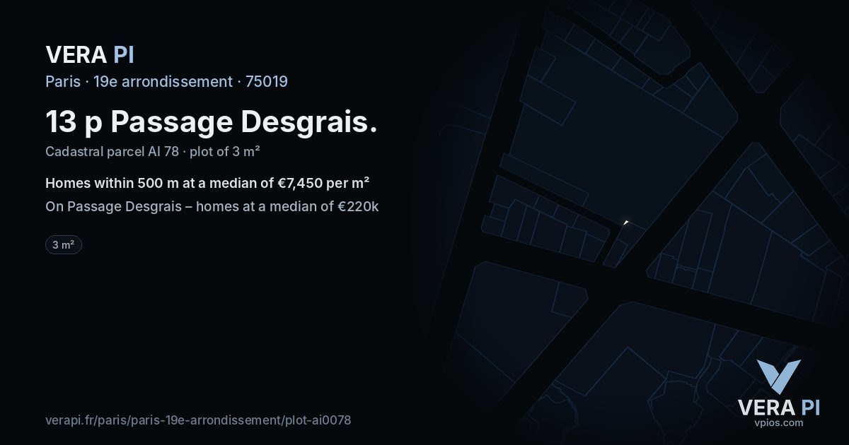 13 p Passage Desgrais, 19e arrondissement at night – the plot lit, the parcels around coloured by the prices near them