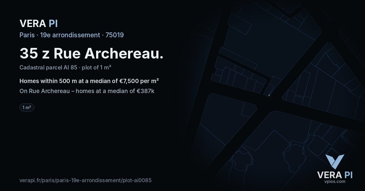 35 z Rue Archereau, 19e arrondissement at night – the plot lit, the parcels around coloured by the prices near them
