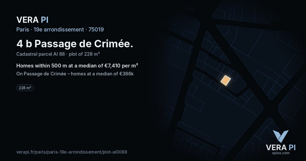 4 b Passage de Crimée, 19e arrondissement at night – the plot lit, the parcels around coloured by the prices near them